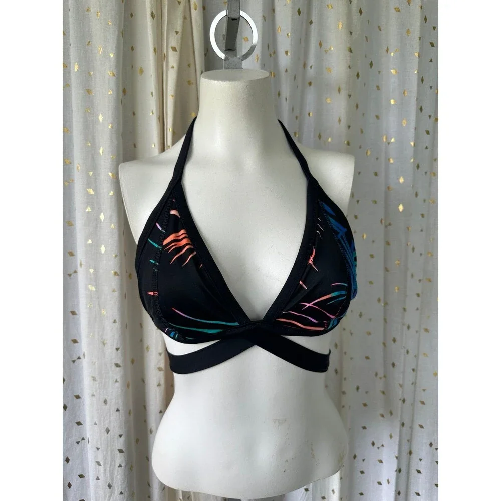 Victoria's Secret PINK Tropical Palm Back Hook Wrap Tie Triangle Bikini Top M - Picture 2 of 5